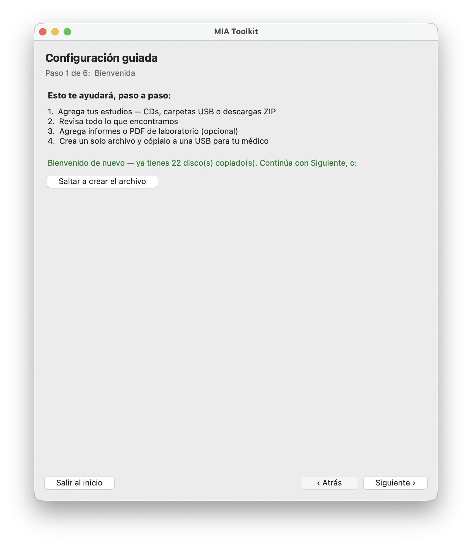 La pantalla de bienvenida de la Configuración guiada con un resumen de los pasos.
